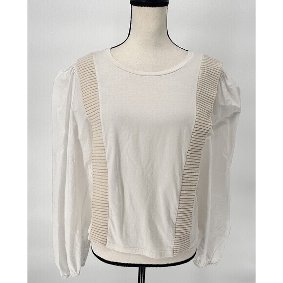 Zara Combination Banded White Top Blouse Long Sleeve SZ Small‎ Elegant - Picture 1 of 13